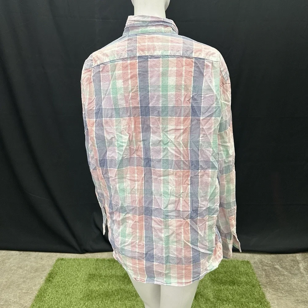 J Crew Shirt Pastel Men's Button Up Shirt XL Slim Fit Flex Washed Plaid Untucked